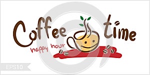 Coffee time, happy hour illustration for badge, label, identity photo