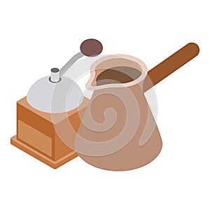 Coffee time icon, isometric style