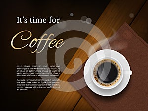 Coffee time poster. Advertizing placard with brown coffee cup and place for text vector picture