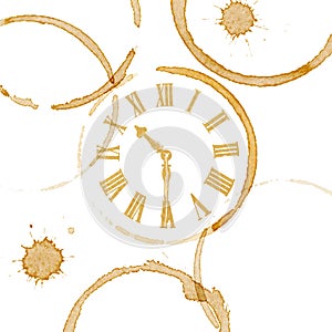 Coffee Time Ring Stains and Clock Face