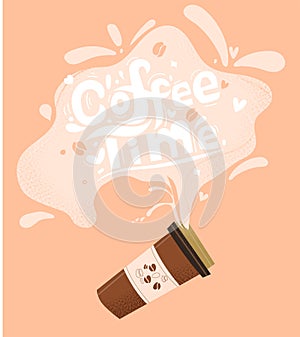 Coffee time Vector Illustration. Flat Style. Decorative Design for Cafeteria, Posters, Banners, Cards. Minimal Design Poster