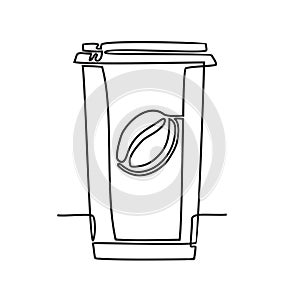 Coffee to go. Continuous one line sketch. ontinuous one line paper cup of coffee. Simple sketch hand drawing linear icon