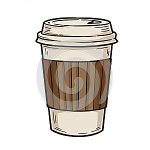 Coffee To Go Cup with Cardboard Sleeve on White Background Studio Lighting