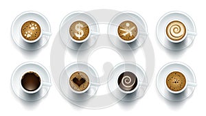Coffee top vector realistic set icon. Vector illustration cup cappuccino on white background. Isolated realistic set