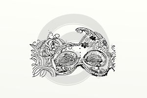 Carnival mask, with flowers line illustration photo
