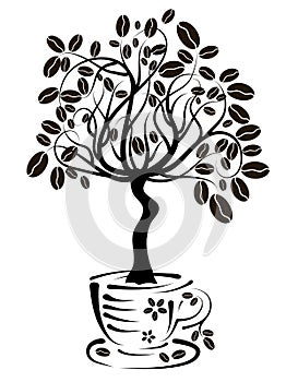 Coffee tree in a cup, vector