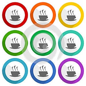 Coffee vector icons, set of colorful flat design buttons for webdesign and mobile applications