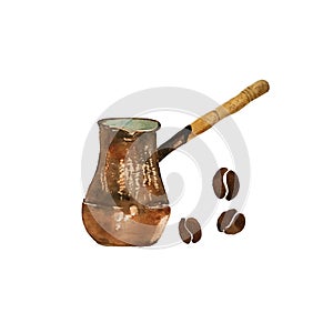 Coffee watercolor collection on isolated white: coffee mill, coffee maker, beans, spices, cup of coffee