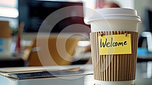The coffee with welcome note.AI generated image