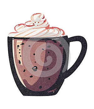 Coffee with Whipped Cream Watercolor Illustration