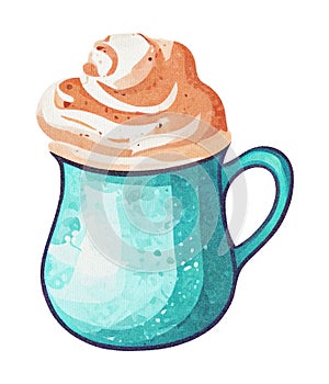 Coffee with Whipped Cream Watercolor Illustration