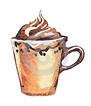 Coffee with Whipped Cream Watercolor Illustration