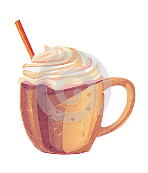 Coffee with Whipped Cream Watercolor Illustration