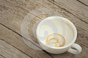 Coffee white cup is then used on a background of wooden