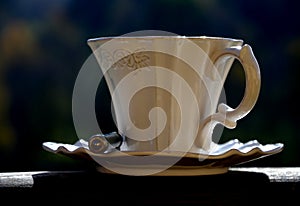 Coffee in white filigree cup