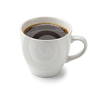 Coffee in white mug isolated on white background for breakfast, office, and cafe use