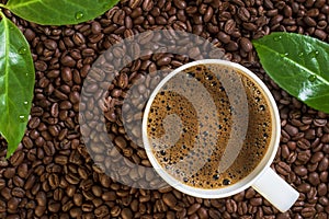 Coffee with Whole Beans and Leaves