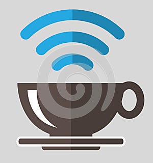 Coffee and wifi sign symbol on gray background, free