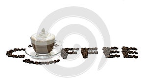 Coffee word with coffee bean and coffee