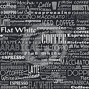 Coffee Words Seamless Background Tags