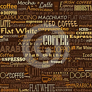 Coffee Words Seamless Background Tags