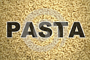 Pasta written with macaronis as background