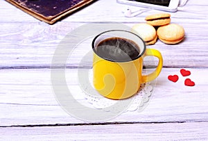 Coffee in a yellow mug