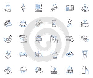 Coffeehouse governance line icons collection. Board, Director, Bylaws, Constitution, Quorum, Vote, Meeting vector and photo