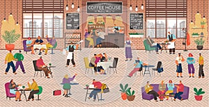 Coffeehouse Interior Customers Drinking Coffee