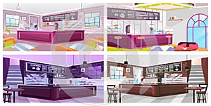 Coffeehouse interior flat vector illustrations set