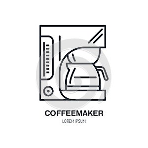 Coffeemaker, coffe machine vector line icon. Barista equipment linear logo. Outline symbol for cafe, bar, shop photo