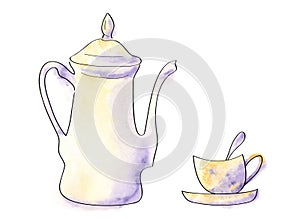 Coffeepot and cup