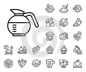 Coffeepot line icon. Coffee drink sign. Crepe, sweet popcorn and salad. Vector