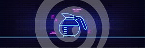 Coffeepot line icon. Coffee drink sign. Neon light glow effect. Vector