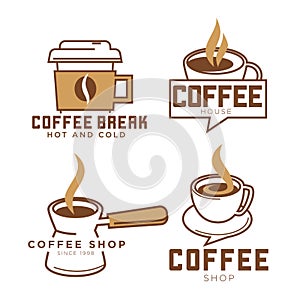 Coffeeshop coffee cup vector icons templates set for cafe or coffeehouse
