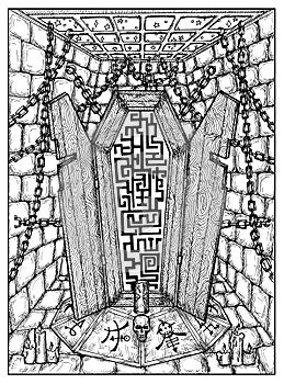 Coffin. Black and white mystic concept for Lenormand oracle tarot card