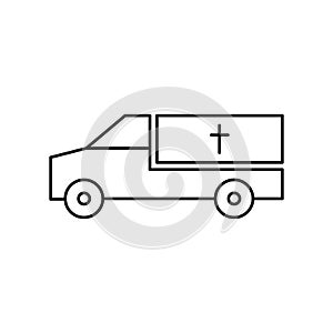 Coffin car line icon. Burial outline transport. Vector isolated