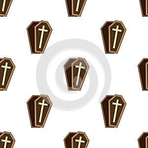 Coffin or Casket Flat Icon Seamless Pattern