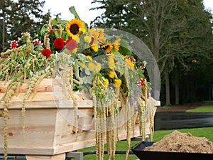 Coffin with flowers