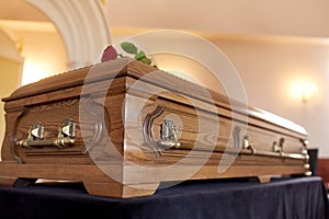 Coffin at funeral in church