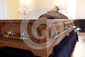 Coffin at funeral in church