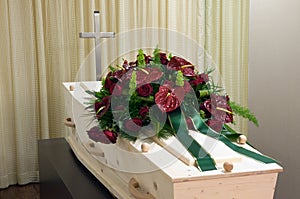 Coffin in morgue