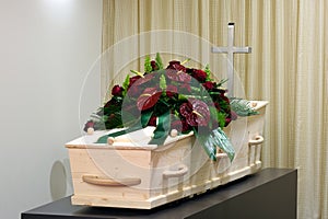 Coffin in morgue photo