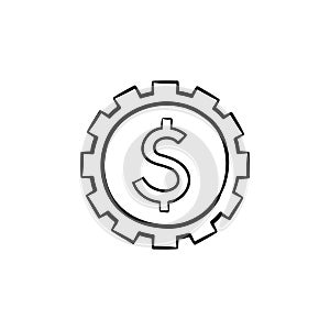 Cog with dollar inside hand drawn outline doodle icon.