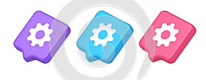 Cog gear button web technology setting repair business interface 3d realistic speech bubble isometric icon