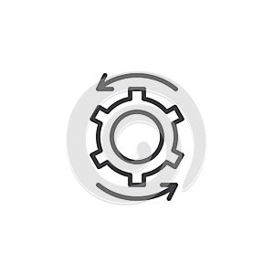 Cog gear and rotation arrows outline icon