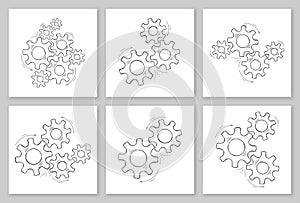 Cog and gear set hand drawn teamwork concept