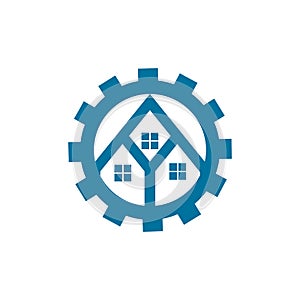 Cog machine house symbol logo vector