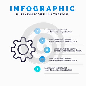 Cog, Setting, Gear Line icon with 5 steps presentation infographics Background