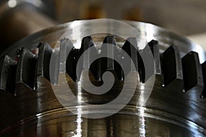 A cog wheel made on a hobbing machine close-up